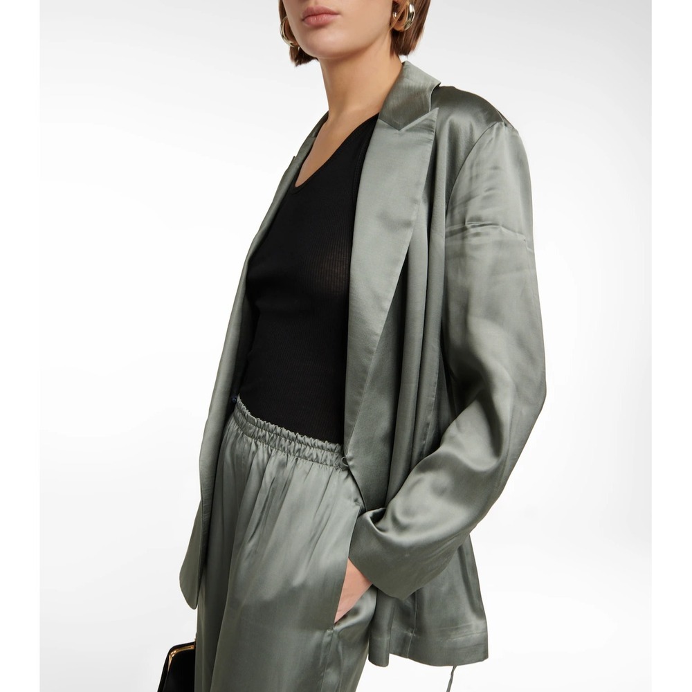Vince Women's Satin Long Blazer Size 8 Sage Green Quiet‎ Luxury